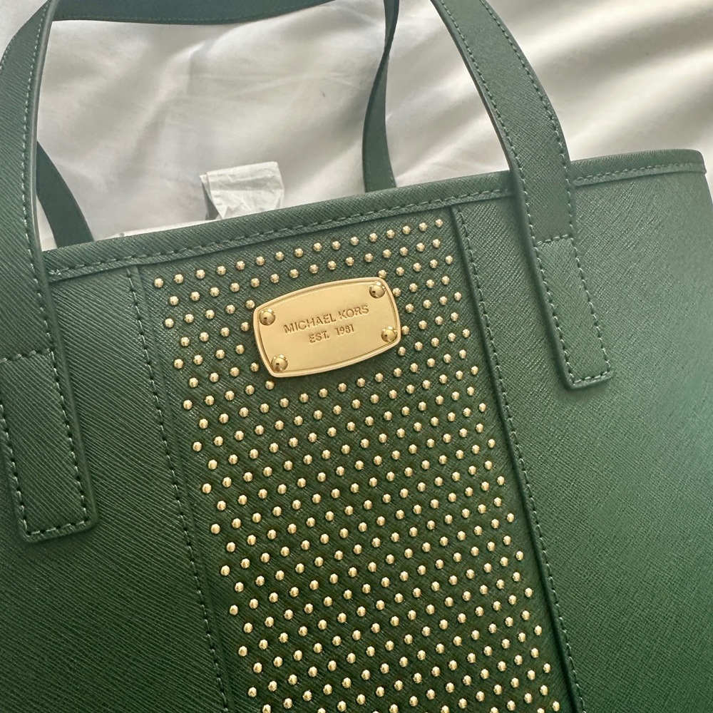 Michael Kors Microstud Center Stripe Small Travel Tote – Moss (NWT) - Picture 14 of 14